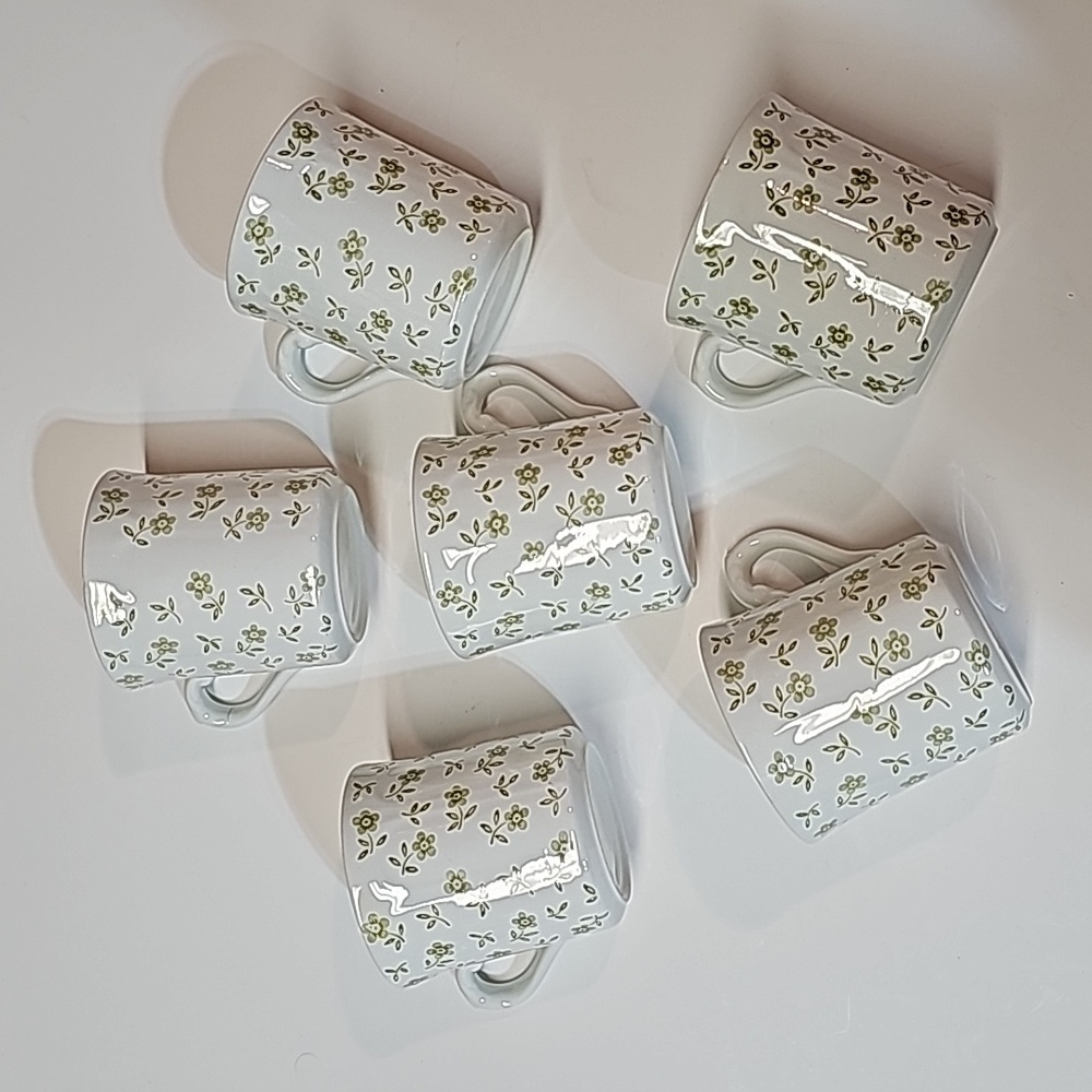 S/6 Vintage J & G Meakin England Floral Forget Me Not Green Teacups, As-is